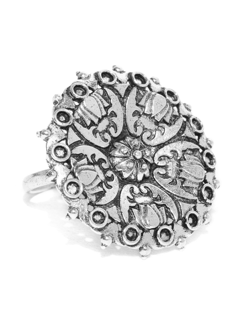

Infuzze Oxidised Silver-Toned Brass-Plated Adjustable Floral Finger Ring