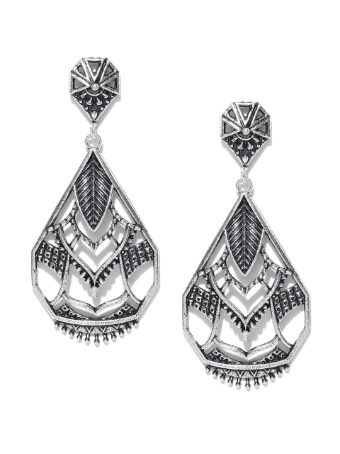 

Infuzze Oxidised Silver-Toned Teardrop Shaped Drop Earrings