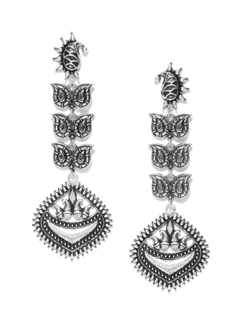 

Infuzze Oxidised Silver-Toned Classic Drop Earrings