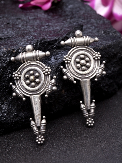 

Infuzze Oxidised Silver-Toned Brass-Plated Classic Drop Earrings