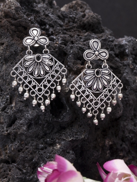 

Infuzze Oxidised Silver-Toned Brass-Plated Classic Drop Earrings