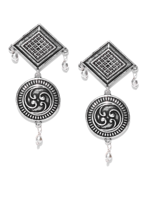 

Infuzze Oxidised Silver-Toned Brass-Plated Geometric Drop Earrings