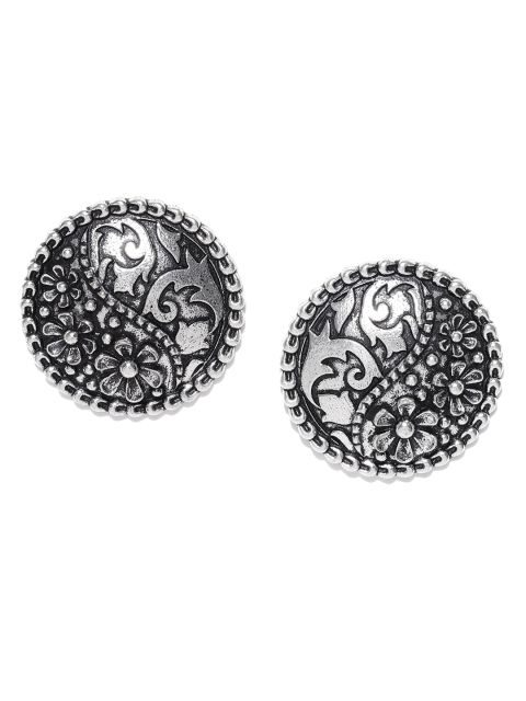 

Infuzze Oxidised Silver-Toned Brass-Plated Circular Drop Earrings