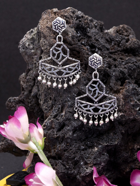 

Infuzze Oxidised Silver-Toned Brass-Plated Geometric Drop Earrings