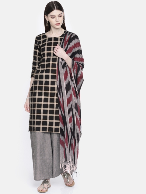 

Anouk Women Black & Charcoal Grey Checked Kurta with Palazzos & Dupatta