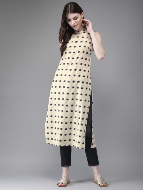 

Anouk Women Off-White & Brown Printed Straight Kurta