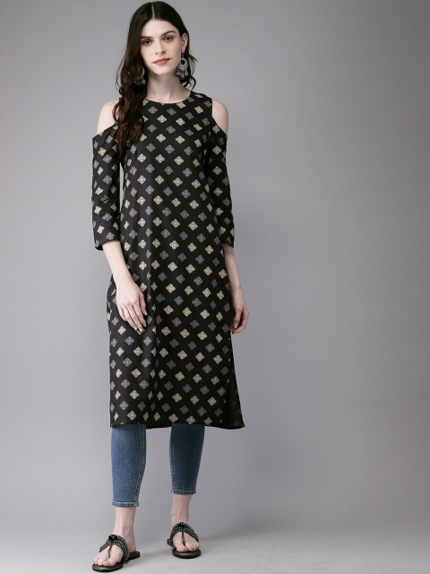 

Anouk Women Black & Beige Printed Straight Kurta