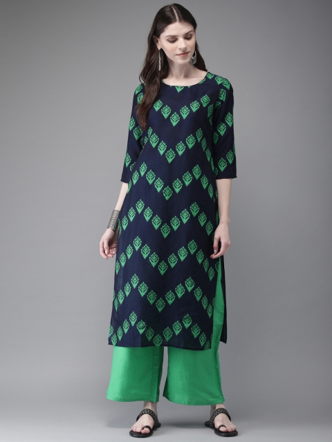 

Anouk Women Navy Blue & Green Printed Kurta with Palazzos