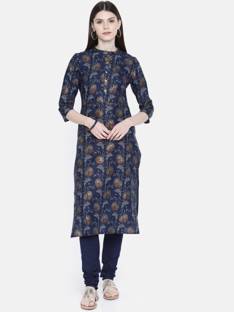 

Anouk Women Navy Blue & Gold-Toned Printed Kurta with Churidar