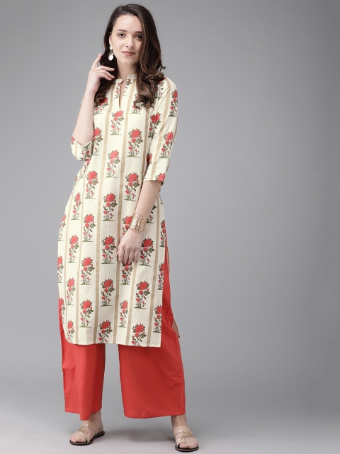 

Anouk Women Off-White & Red Printed Kurta with Palazzos