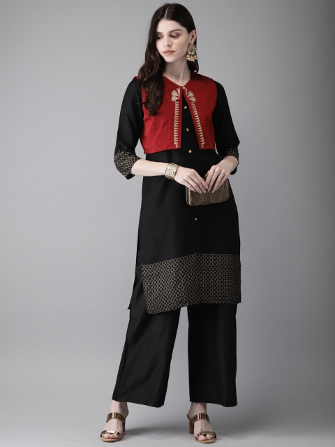 

Anouk Women Black Solid Layered Kurta with Palazzos