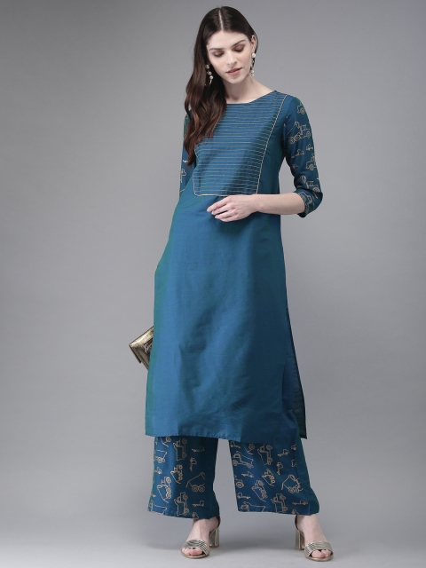 

Anouk Women Blue Yoke Design Kurta with Palazzos