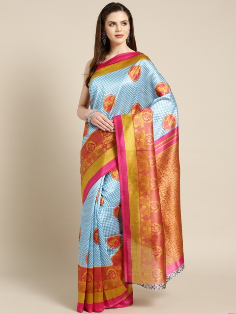 

Ishin Blue & Pink Printed Saree