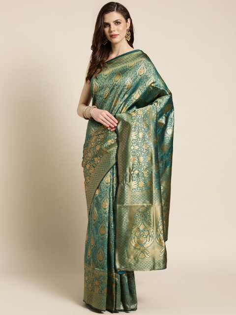 

Ishin Green & Golden Woven Design Banarasi Saree