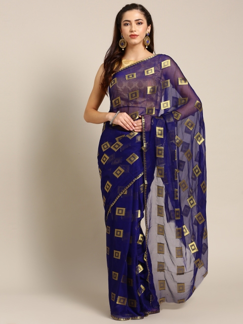 

Ishin Navy Blue & Golden Woven Design Saree