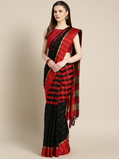 

Ishin Women Black & Red Art Silk Checked Saree