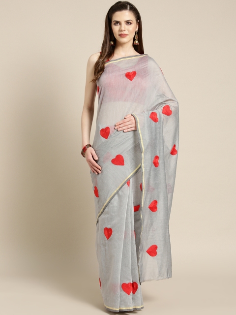 

Ishin Grey & Red Embroidered Saree