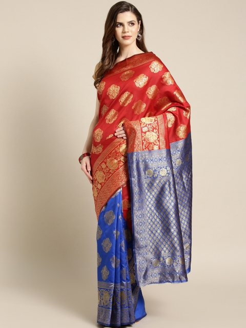 

Ishin Blue & Red Half & Half Woven Design Banarasi Saree