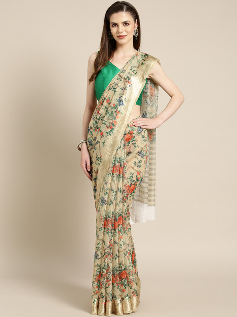 

Ishin Beige & Green Printed Saree