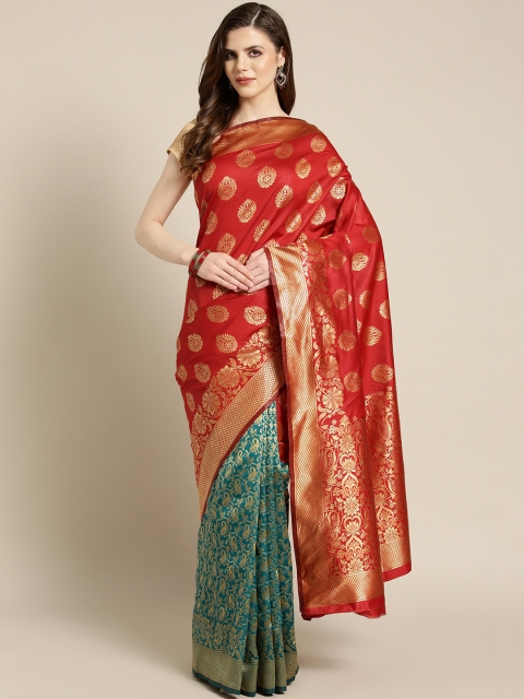 

Ishin Green & Red Half & Half Woven Design Banarasi Saree