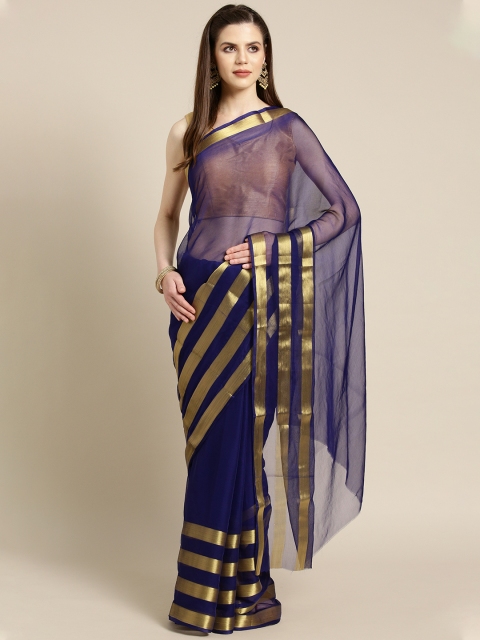 

KALINI Navy & Golden Solid Saree, Navy blue
