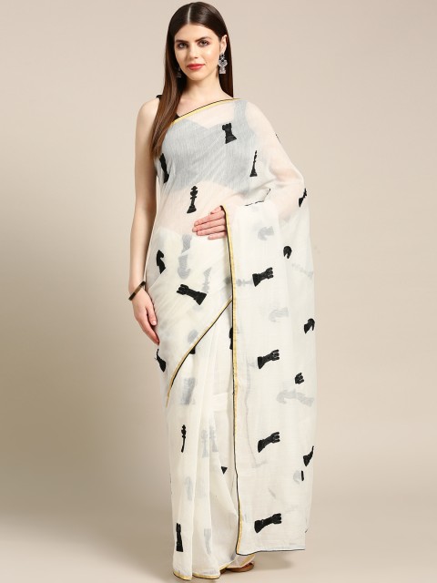 

Ishin Off-White & Black Embroidered Saree