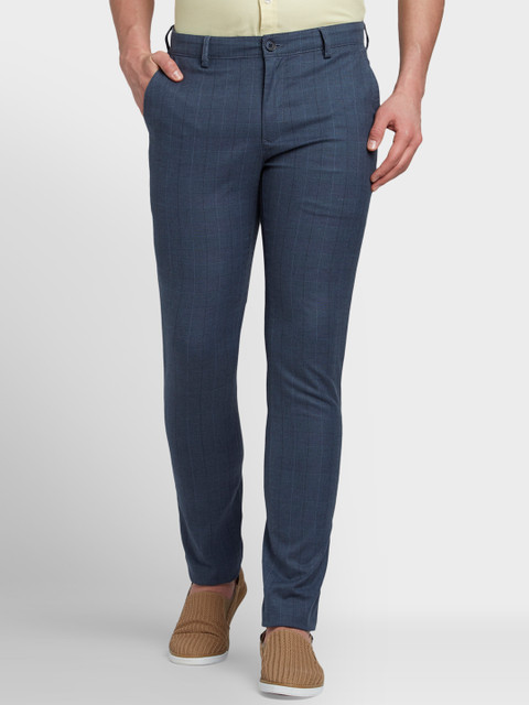 

ColorPlus Men Blue Regular Fit Checked Regular Trousers