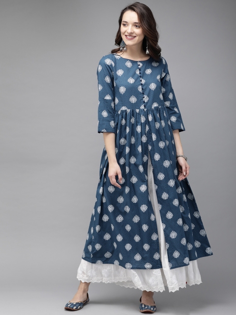 

Anouk Women Blue & White Printed A-Line Kurta