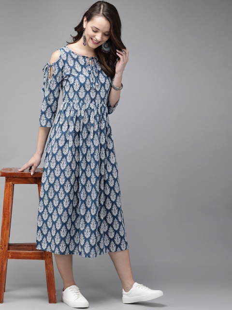 

Anouk Women Blue & White Printed A-Line Kurta