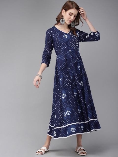 

Anouk Women Navy Blue & White Printed A-Line Kurta