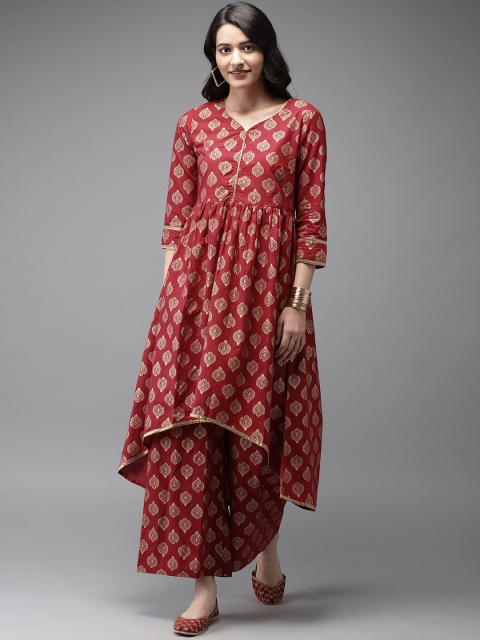 

Anouk Women Maroon & Gold-Toned Printed Kurta with Palazzos