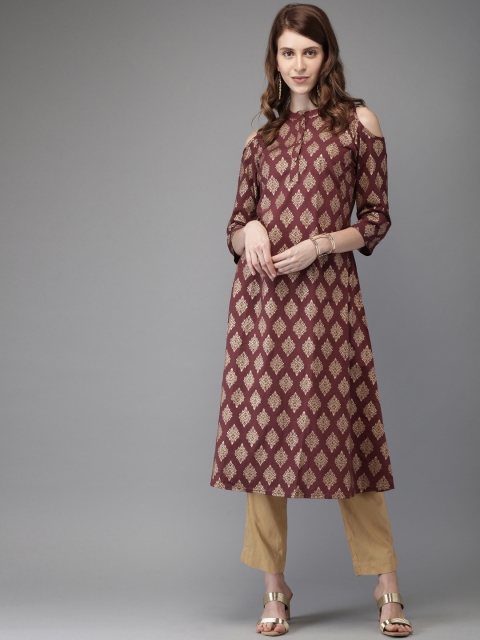 

Anouk Women Burgundy & Gold-Toned Printed A-Line Kurta