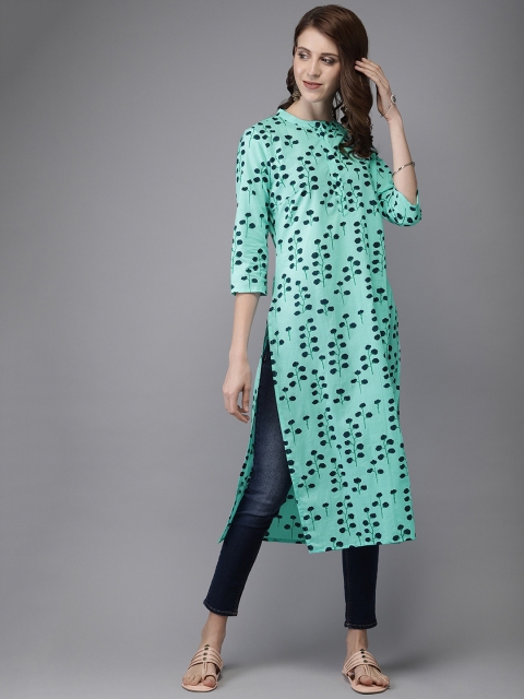 

Anouk Women Turquoise Blue Floral Printed Straight Kurta
