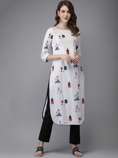 

Anouk Women White Printed Kurta with Trousers