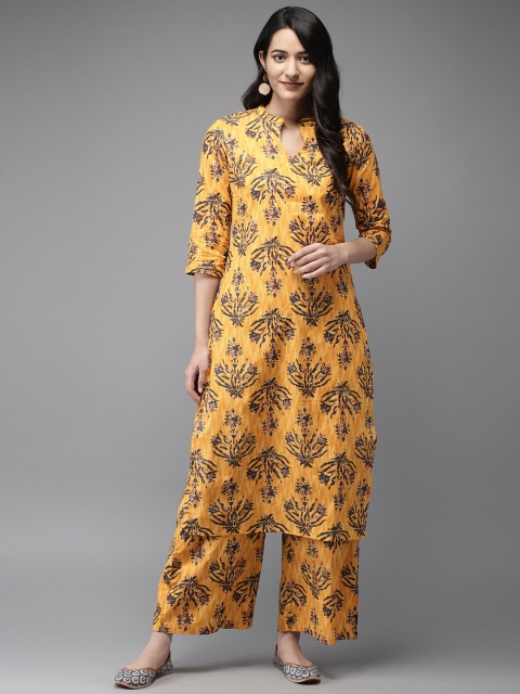 

Anouk Women Mustard Yellow & Grey Printed Kurta with Palazzos