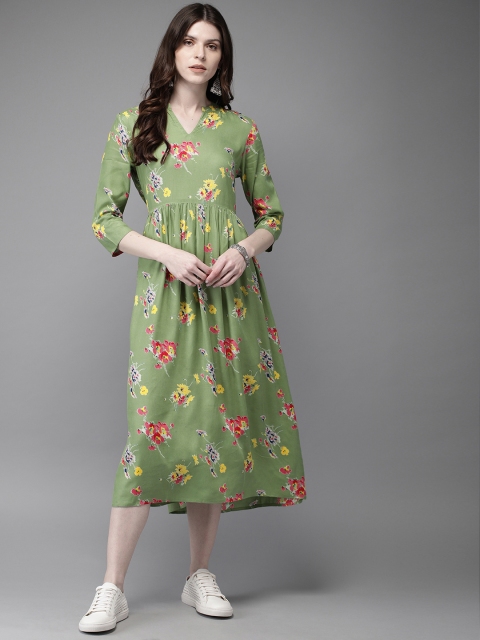 

Anouk Women Green Printed A-Line Kurta