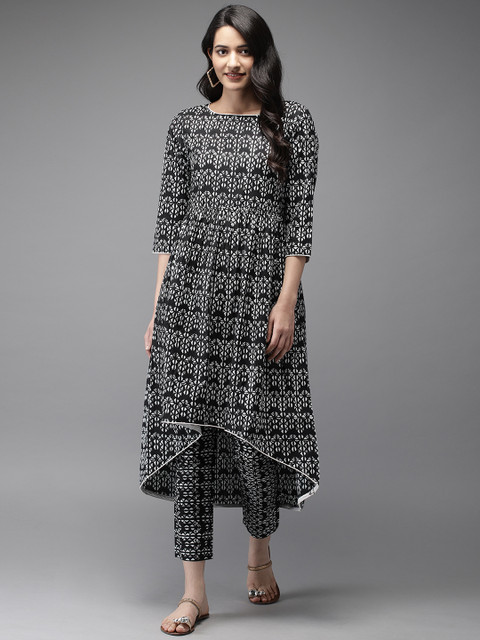 

Anouk Women Black & White Printed Kurta with Trousers