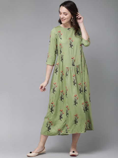 

Anouk Women Sea Green & Red Floral Print A-Line Kurta