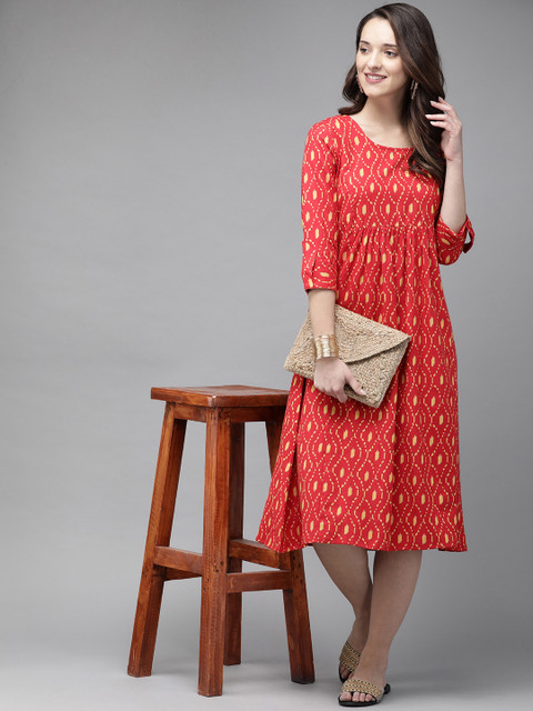 

Anouk Women Red Printed A-Line Kurta