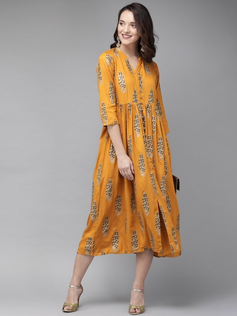 

Anouk Women Mustard Yellow Printed A-Line Kurta