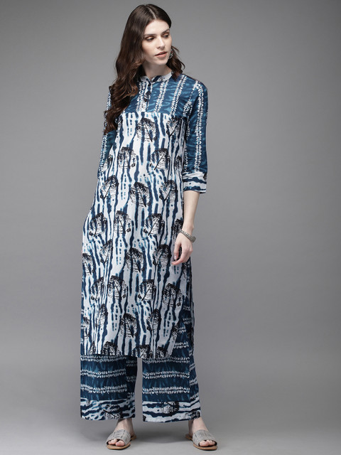 

Anouk Women Blue & White Printed Kurta with Palazzos