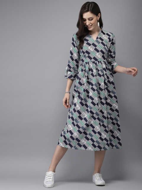 

Anouk Women Blue & Grey Printed A-Line Kurta