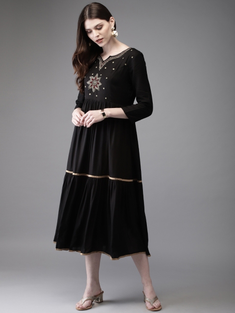

Anouk Women Black Embellished A-Line Tiering Kurta