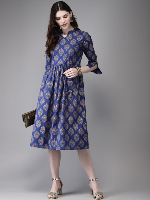 

Anouk Women Navy Blue & Gold Printed A-Line Kurta