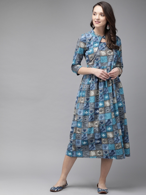 

Anouk Women Blue Printed A-Line Kurta