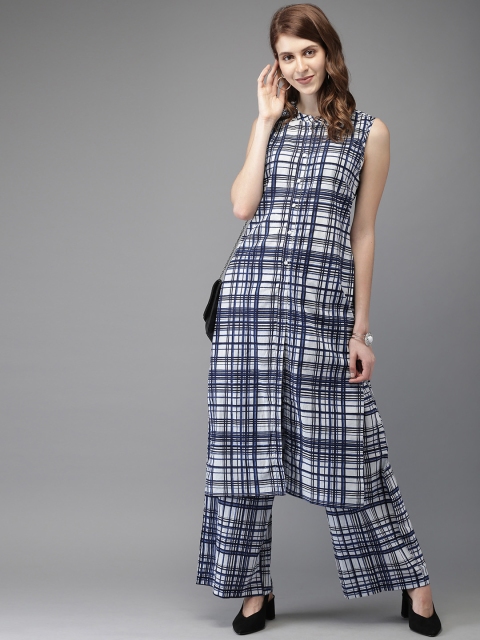 

Anouk Women Navy Blue & White Printed Kurta with Palazzos