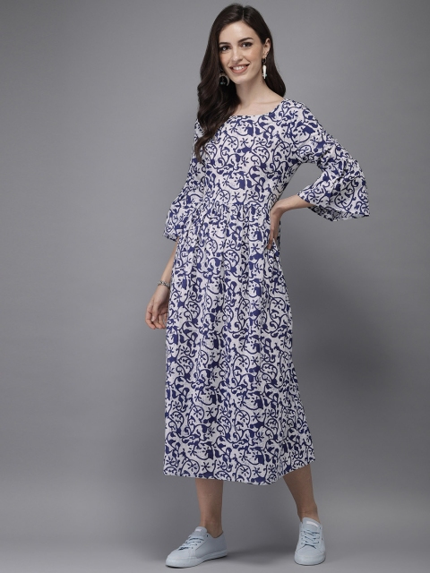 

Anouk Women Navy Blue & Grey Printed A-Line Kurta
