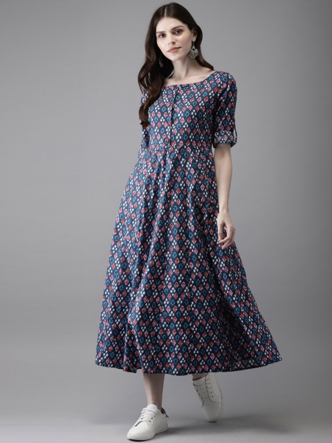 

Anouk Women Navy & Red Printed A-Line Kurta, Navy blue