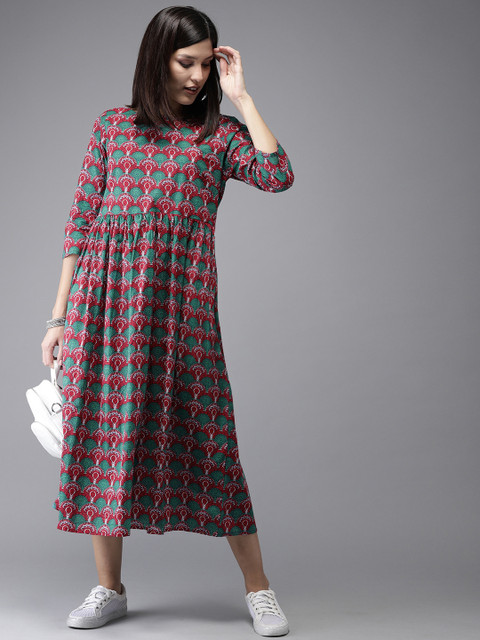 

Anouk Women Red & Green Printed A-Line Kurta