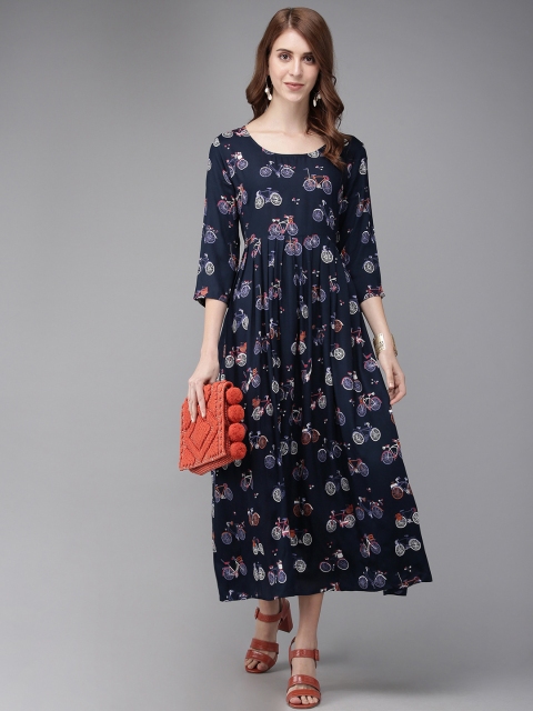 

Anouk Women Navy Blue & White Quirky Print A-Line Kurta